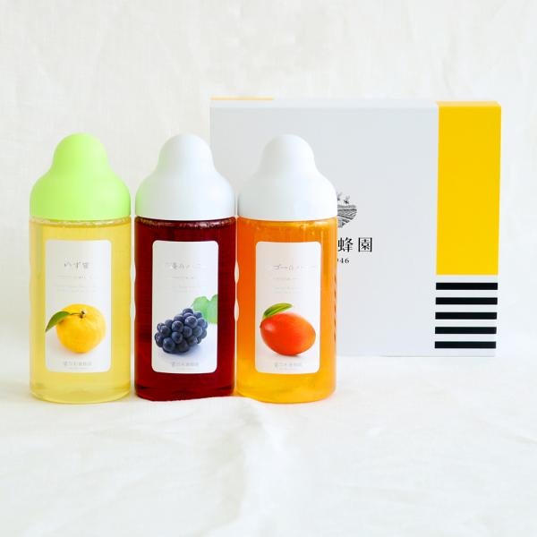 Fruit juice honey 500g x 3 gift bottles (Yuzu honey, mango, Kyoho grape)