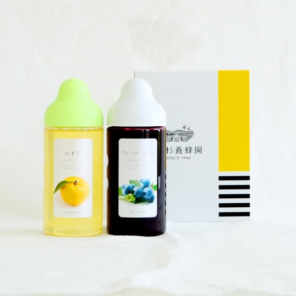 Fruit Juice Infused Honey 500g x 2 gift bottles (Yuzu &amp; Honey, Blueberry honey)