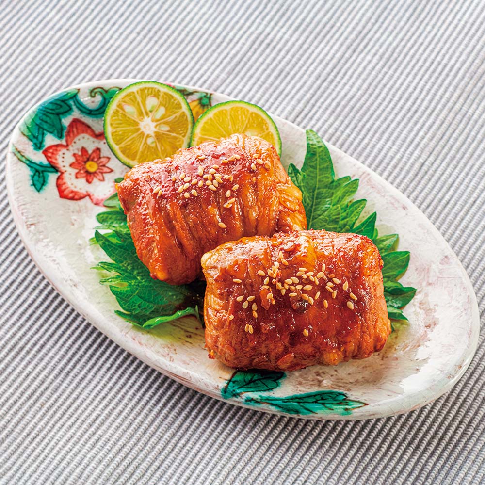 Honey-wrapped meat rice balls with shiso cheese