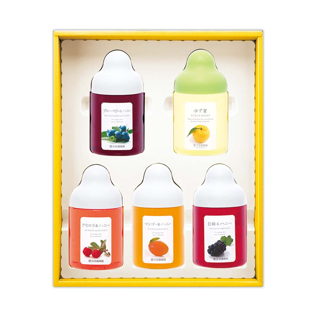 Gift of 5 Fruit Juice Infused Honey (Yuzu &amp; Honey, Blueberry, Acerola, Mango, Kyoho) AMG5P