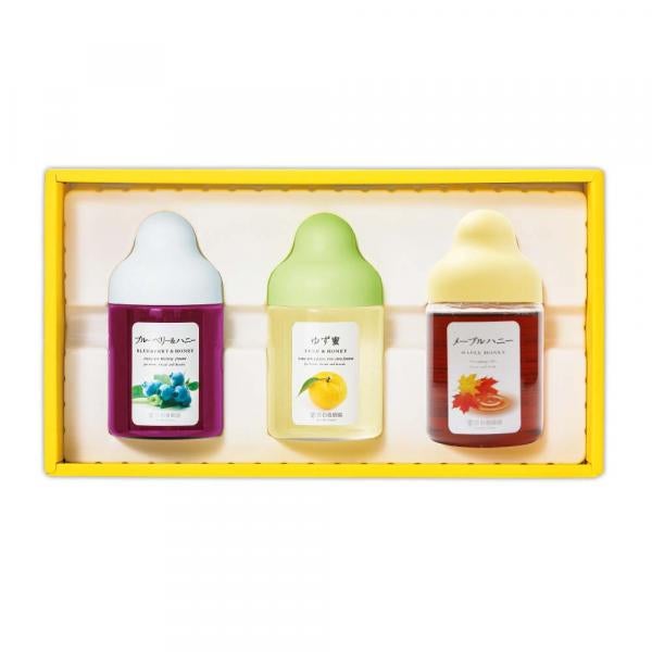Fruit Juice Infused Honey 3 bottles gift set (Yuzu &amp; Honey, Blueberry, Maple) N3P