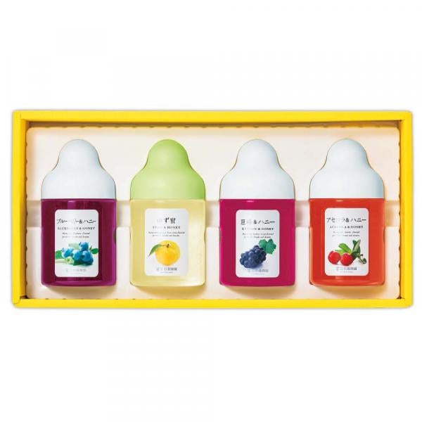 Fruit Juice Infused Honey 4 bottles gift set (Yuzu &amp; Honey, Blueberry, Acerola, Kyoho) GA4P