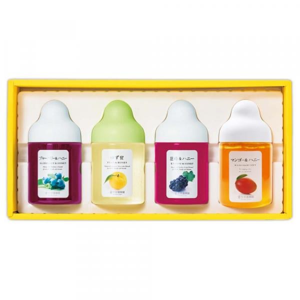Fruit Juice Infused Honey 4 bottles gift set (Yuzu &amp; Honey, Blueberry, Mango, Kyoho) MG4P