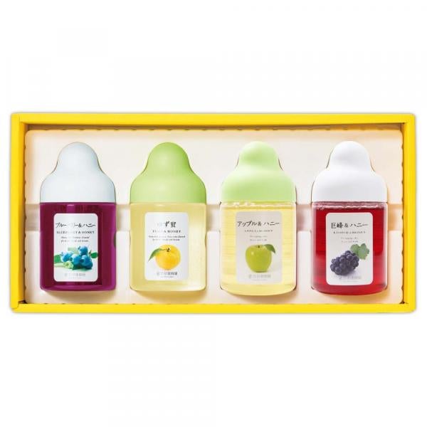 Fruit Juice Infused Honey 4-bottle gift set (Yuzu &amp; Honey, Blueberry, Apple, Kyoho) QG4P