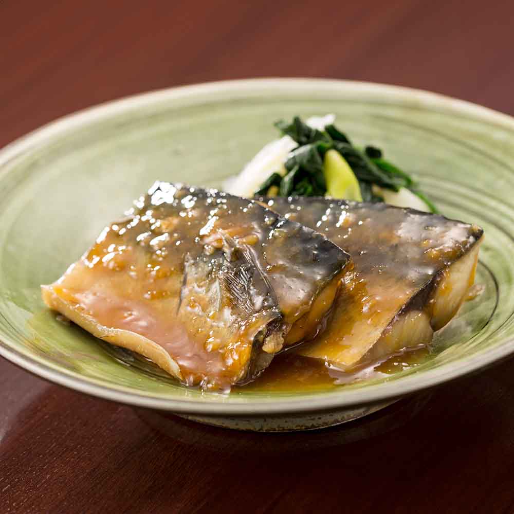 Mackerel simmered in honey and miso