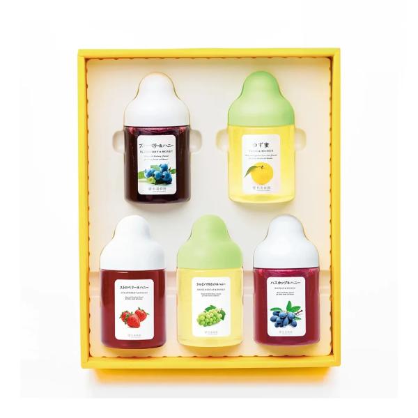 [Gift Set] Fruit Juice & Honey (300g) x 5 (Blueberry, Yuzu, Strawberry, Shine Muscat, Haskap) ISH5P