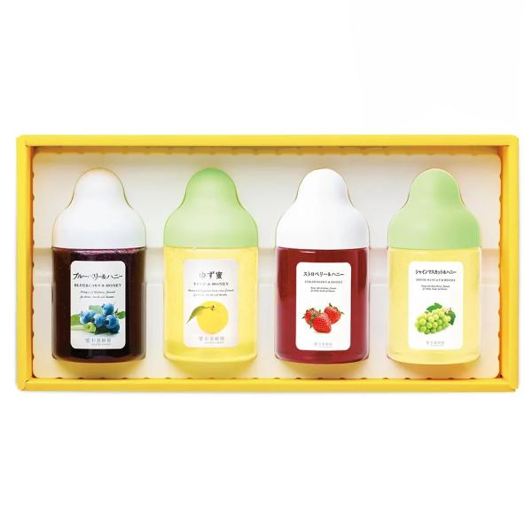[Gift Set] Fruit Juice & Honey (300g) x 4 (Blueberry, Yuzu, Strawberry, Shine Muscat) IS4P