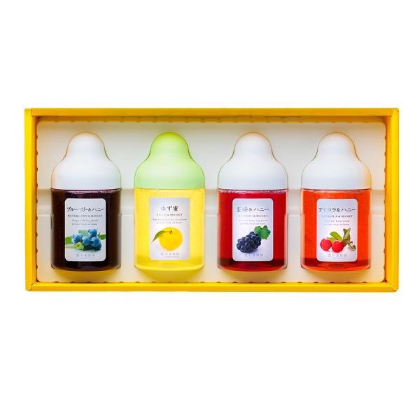 [Gift Set] Fruit Juice & Honey (300g) × 4 bottles (Yuzu, Blueberry, Kyoho Grape, Acerola) GA4P