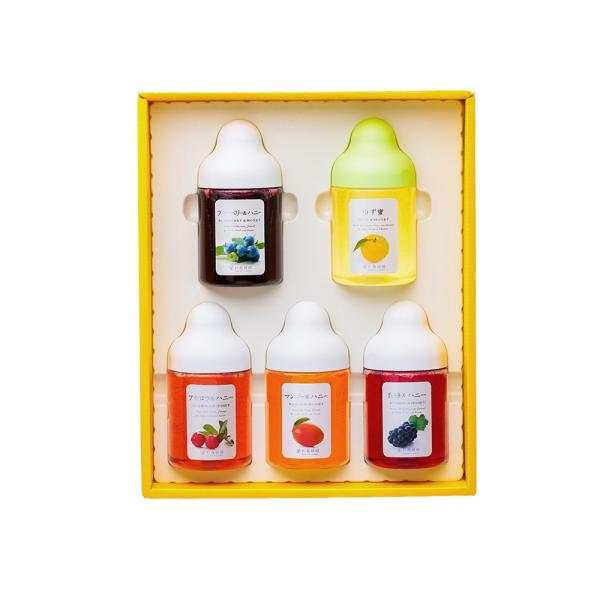 [Gift Set] Fruit Juice & Honey (300g) × 5 bottles (Yuzu, Blueberry, Acerola, Mango, Kyoho Grape) AMG5P
