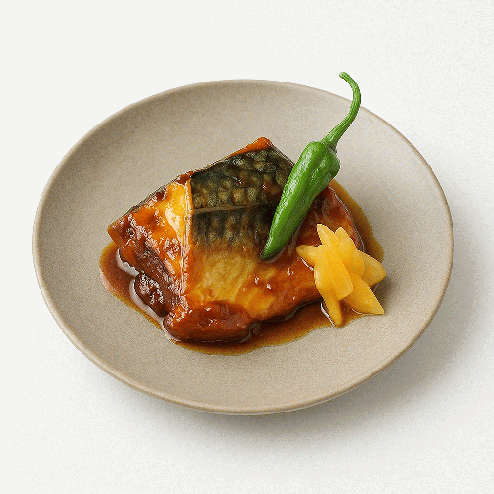 Simmered mackerel in miso sauce