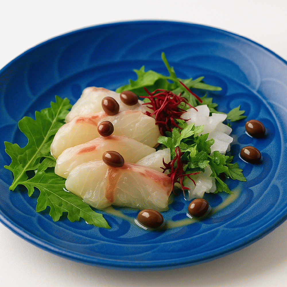 Vermont Vinegared Soybeans and Red Sea Bream Carpaccio