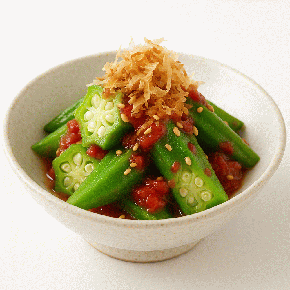 Okra salad made with a versatile plum sauce made with Honey and Apple Vinegar