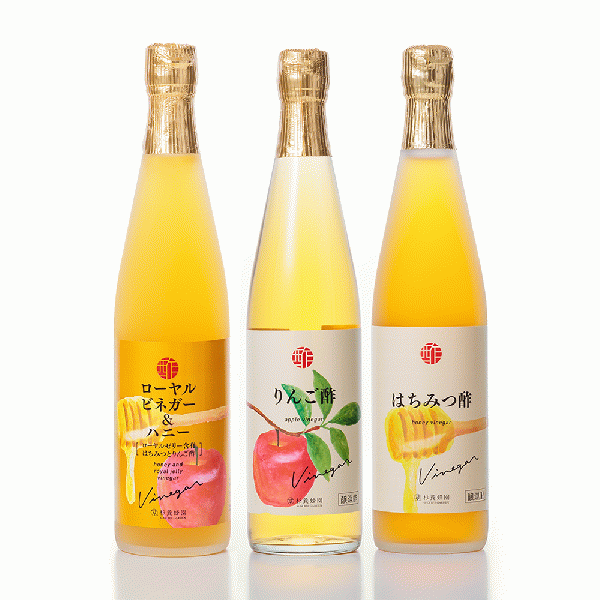 Vinegar 3 bottles set (Honey and Apple Vinegar with Royal Jelly / Honey Vinegar / Apple Vinegar)