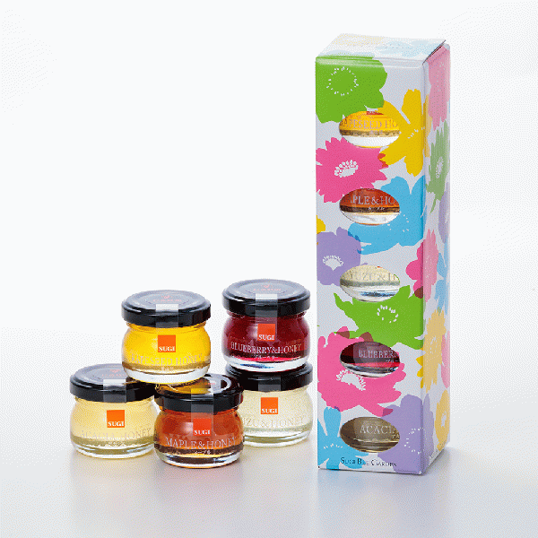 Honey Selection (30g / jar) × 5 jars (Yuzu & Honey, Blueberry & Honey, Maple & Honey, Acacia Honey - Made in Hungary, Rapeseed Honey - Made in Canada)