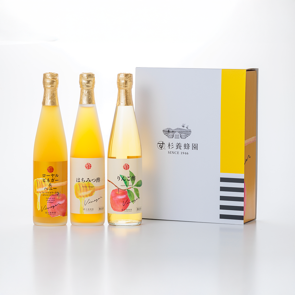 Vinegar 3 bottles set (Honey and Apple Vinegar with Royal Jelly / Honey Vinegar / Apple Vinegar)