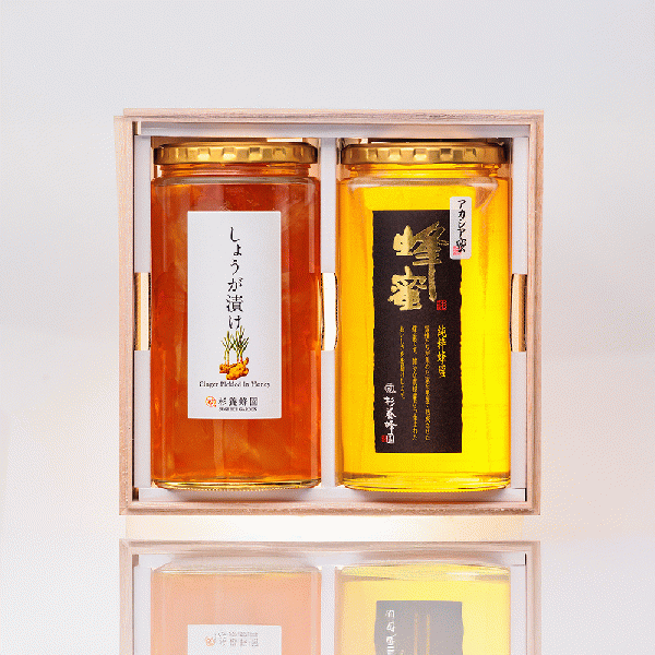 Ginger Pickled in Honey / Made in Romania Acacia Honey 2-bottle set (in wooden box) EWRO1000