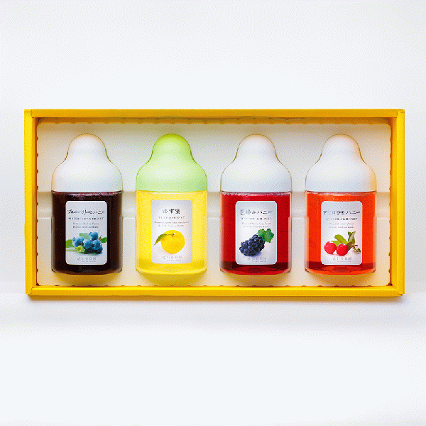 [Gift Set] Fruit Juice & Honey (300g) × 4 bottles (Yuzu, Blueberry, Kyoho Grape, Acerola) GA4P