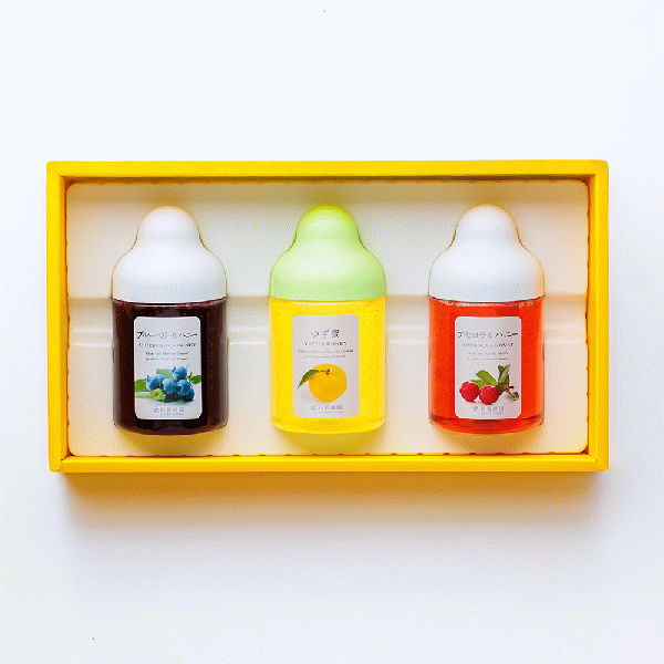 [Gift Set] Fruit Juice & Honey (300g) × 3 bottles (Yuzu, Blueberry, Acerola) A3P