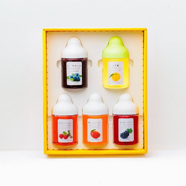 [Gift Set] Fruit Juice & Honey (300g) × 5 bottles (Yuzu, Blueberry, Acerola, Mango, Kyoho Grape) AMG5P