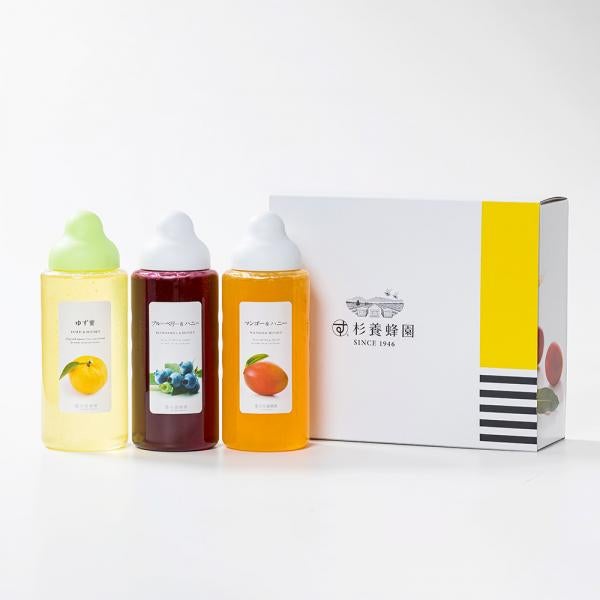 Fruit juice honey 1000g x 3 gift bottles (Yuzu honey, blueberry, mango)