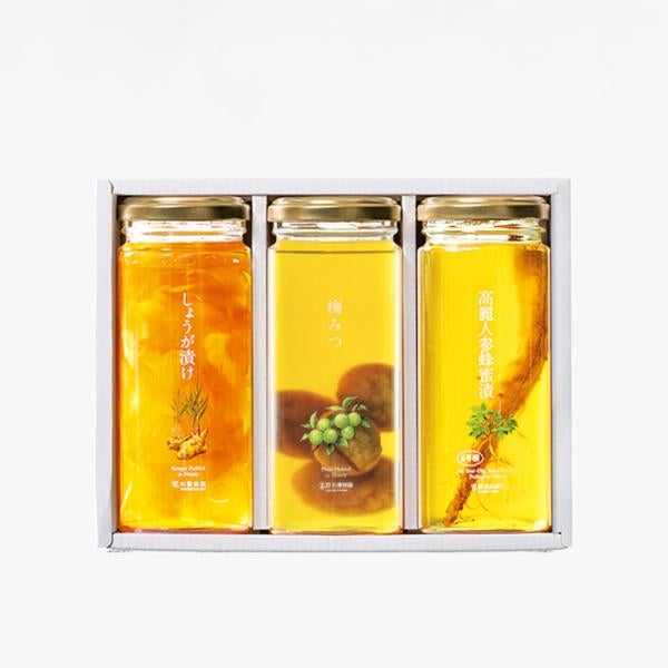 Gift set of 3 Pickled Honey (Ginger Pickled in Honey, Plum Pickled in Honey, Six-year-old Root Ginseng Pickled in Honey) EPC280