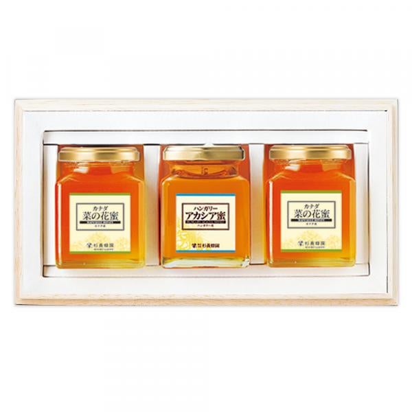 3 bottles of Pure honey gift (2 bottles Made in Canada Rapeseed Honey 200g x 2 bottles & Made in Hungary Acacia Honey 200g) K2WA34