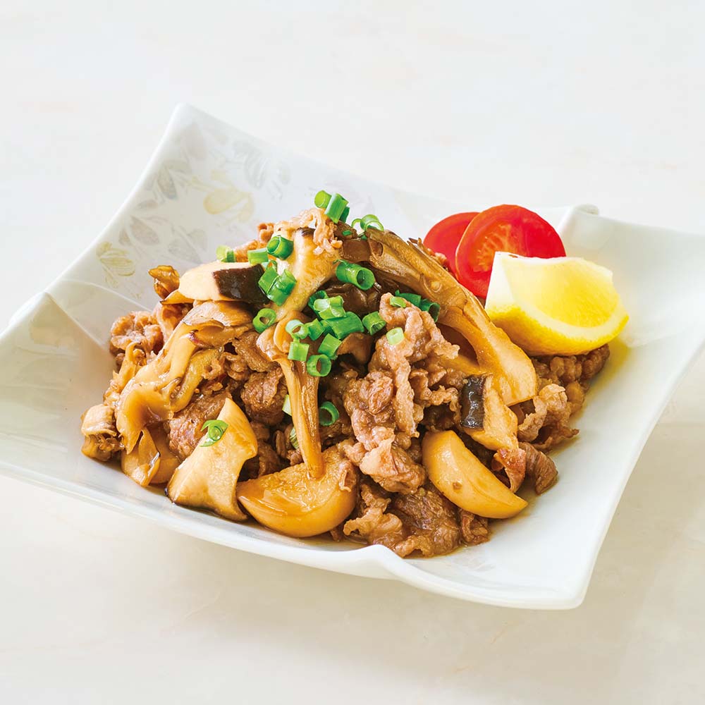 Beef and mushroom stir-fried with honey and soy sauce